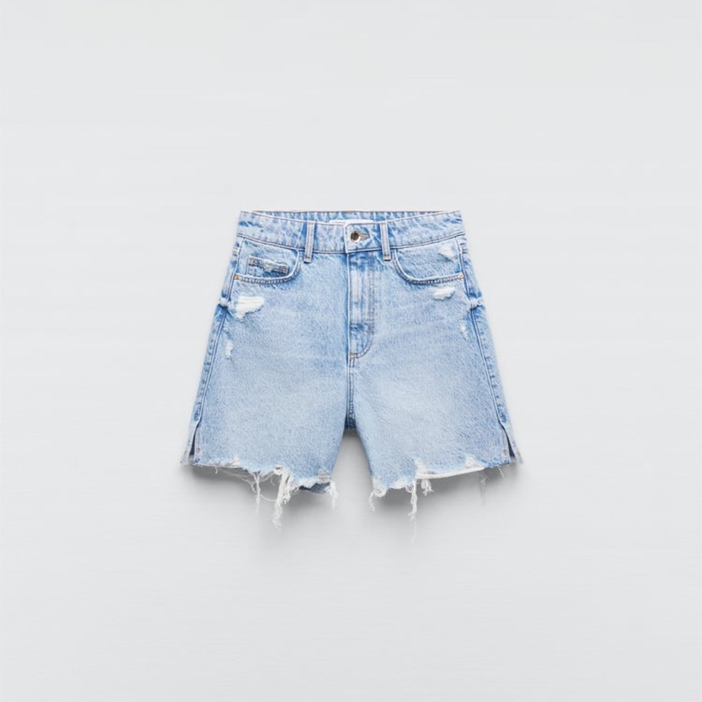 Zara Light Blue Distressed Denim Shorts